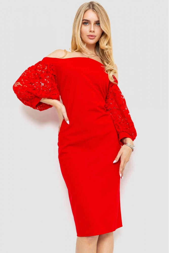 Купить Платье классическое нарядное, цвет красный, 201R16271 - Фото №1