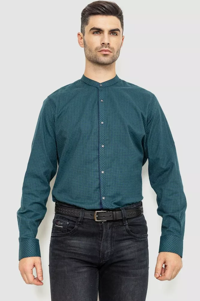Купить Рубашка мужская в клетку байковая, цвет зелено-синий, 214R99-34-022 - Фото №1