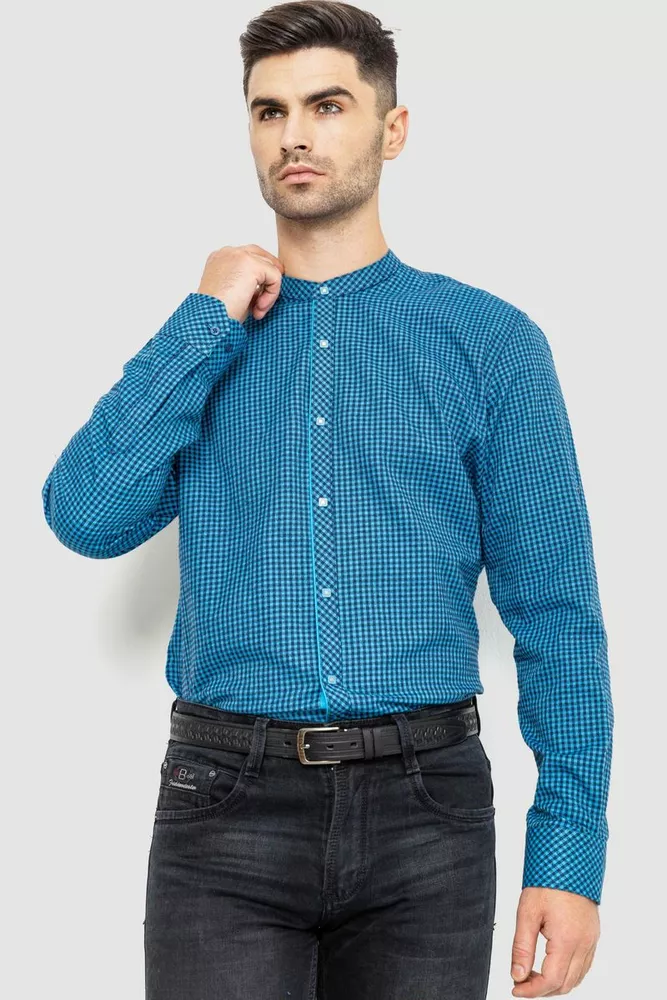 Купить Рубашка мужская в клетку байковая, цвет сине-голубой, 214R99-34-022 - Фото №1