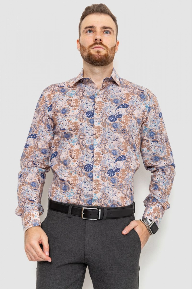 Купить Рубашка мужская с принтом, цвет бежево-синий, 201R113 - Фото №1