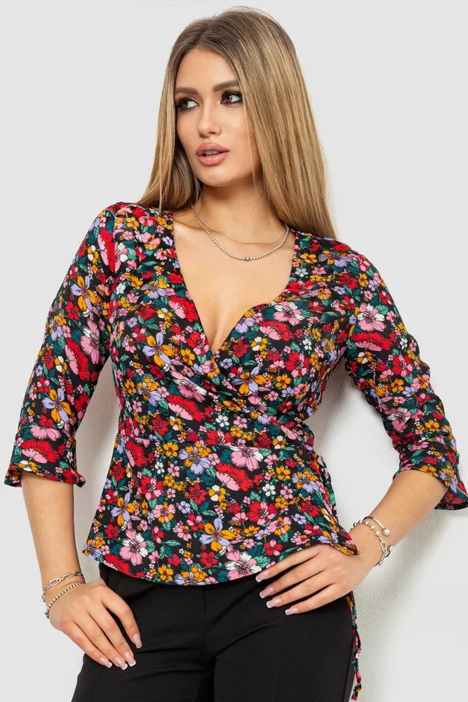 Купити Блуза з квітковим принтом, колір різнобарвний, 244R072 оптом - Фото №1