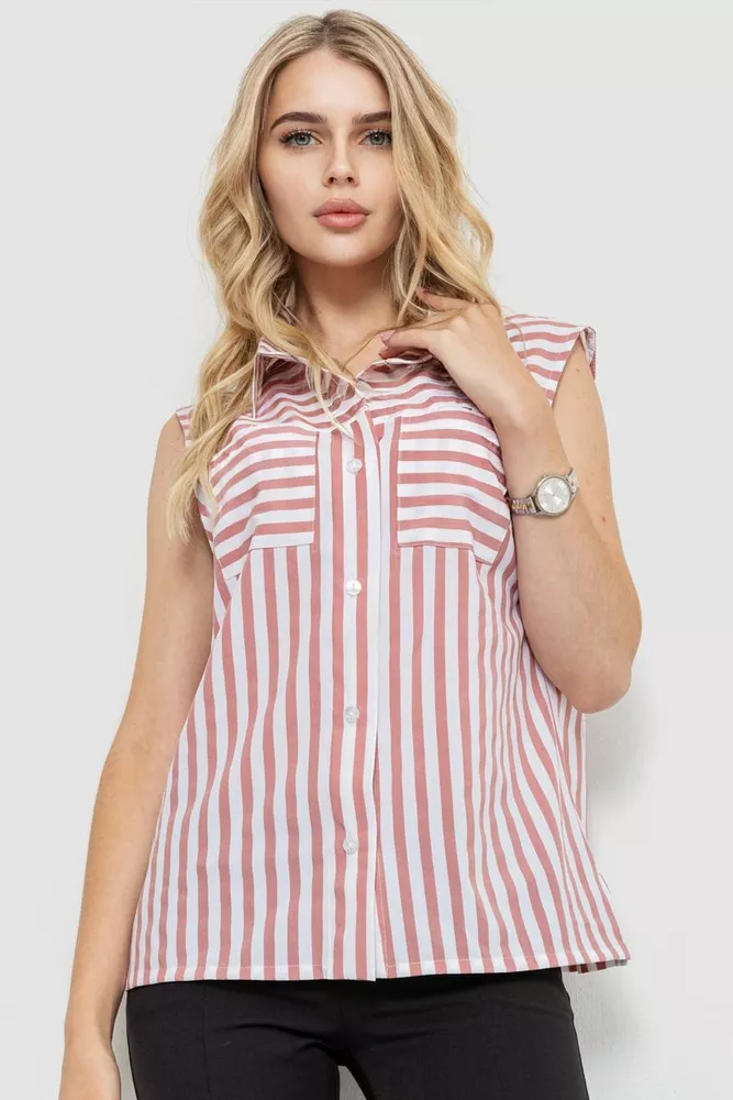 Купити Блуза без рукавів у смужку, колір пудрово-білий, 102R068-1 - Фото №1