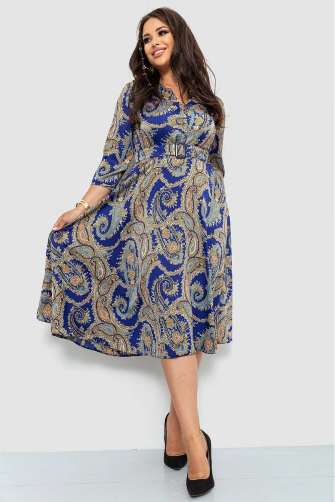 Купити Сукня з поясом батал, колір синій, 230R032-8 - Фото №1