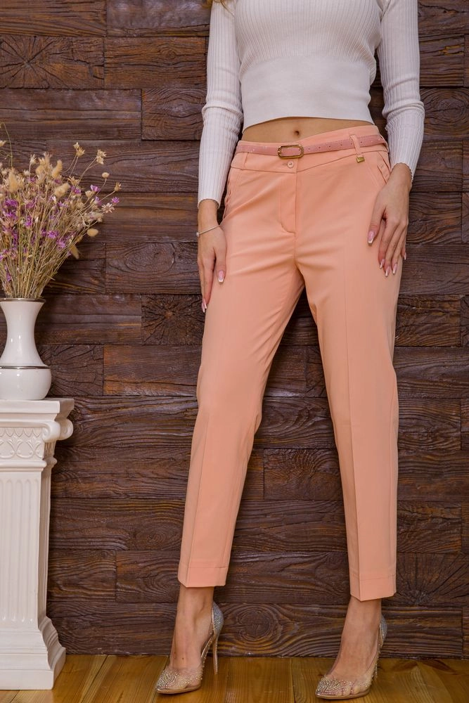 Купити Жіночі костюмні штани з ремінцем персикового кольору 182R303 оптом - Фото №1