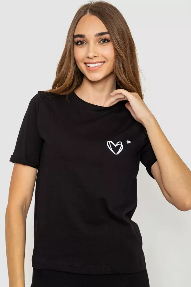 Купити Жіноча футболка з принтом, колір чорний, 241R122 - Фото №1