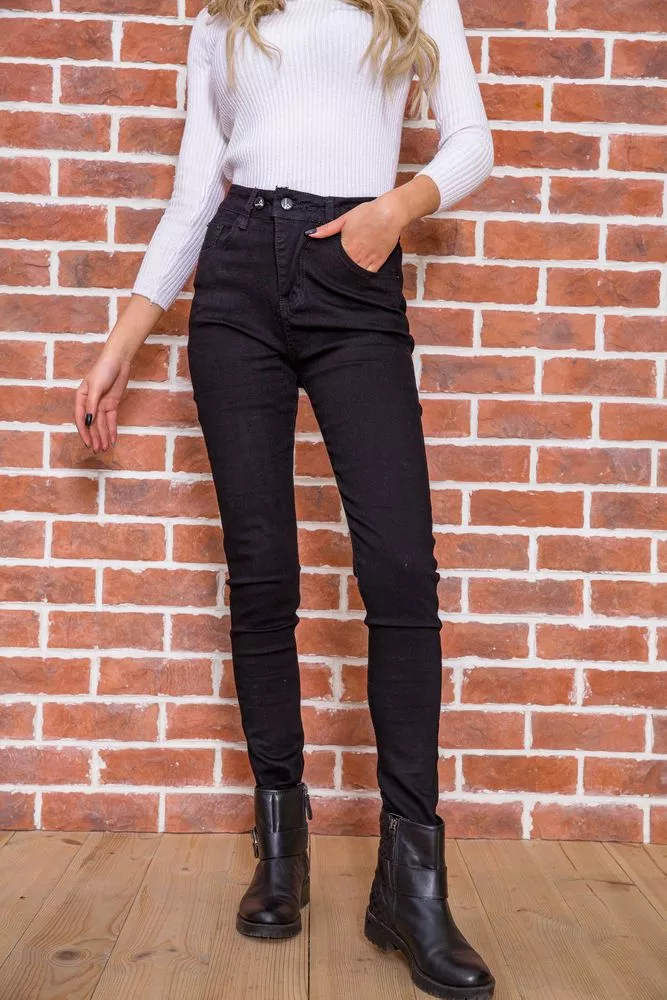 Купить Стрейчевые женские джинсы, черного цвета, 167R2023-3 - Фото №1