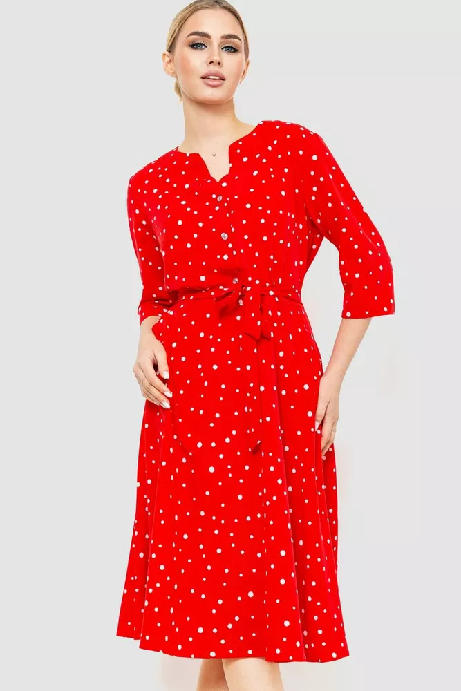 Купити Сукня у горох, колір червоний, 230R1008-1 - Фото №1