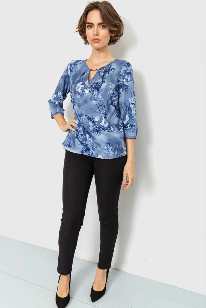 Купити Блуза квітковий принт, колір синій, 230R90-2 - Фото №1