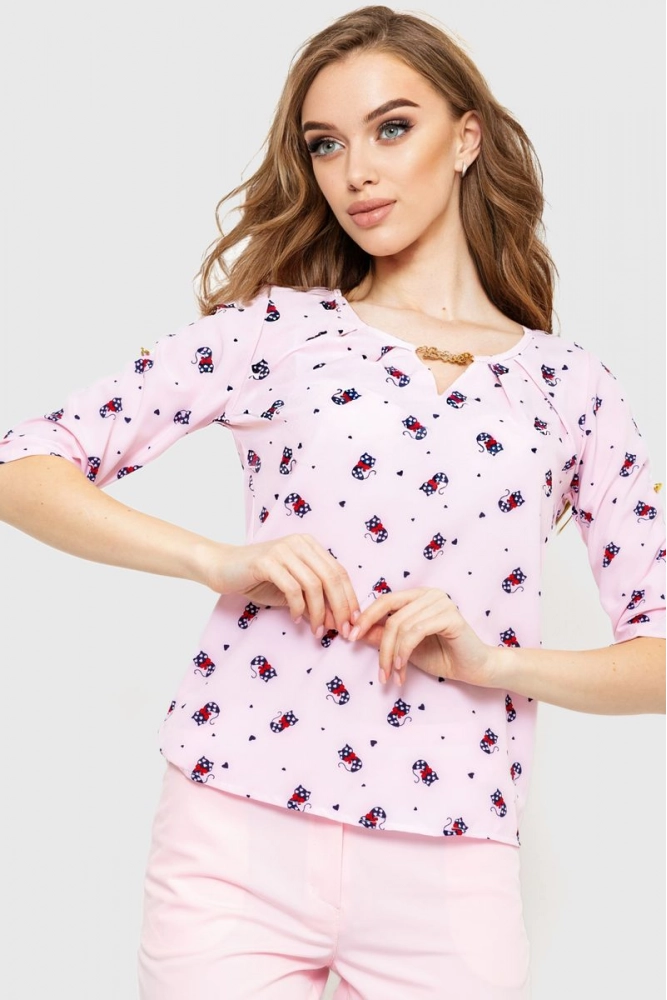 Купити Блуза з принтом, колір рожевий, 230R061 - Фото №1