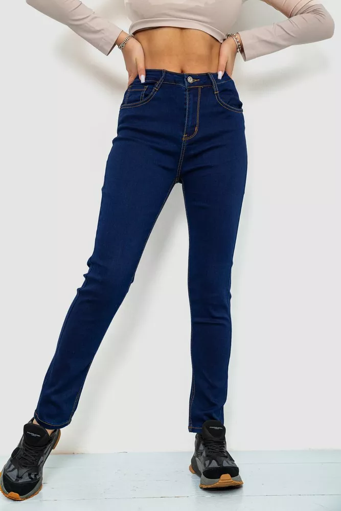 Купити Джинси жіночі однотонні стрейч, колір синій, 244R107 оптом - Фото №1