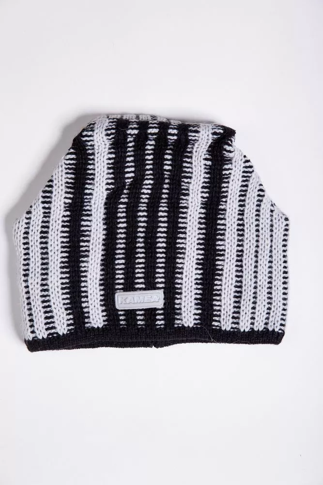 Купить Мужская шапка, в полоску серо-черного цвета, 167R7790 - Фото №1