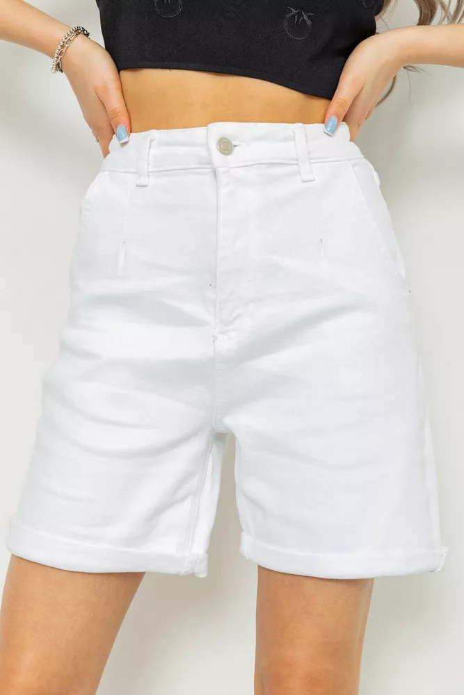 Купити Джинсові шорти жіночі, колір білий, 214R1035 оптом - Фото №1