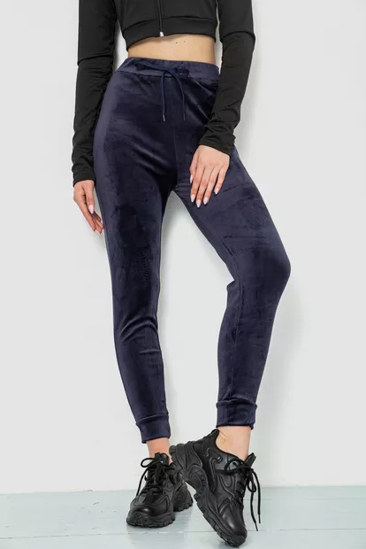 Спорт штаны женские велюровые, цвет темно-синий, 244R5571