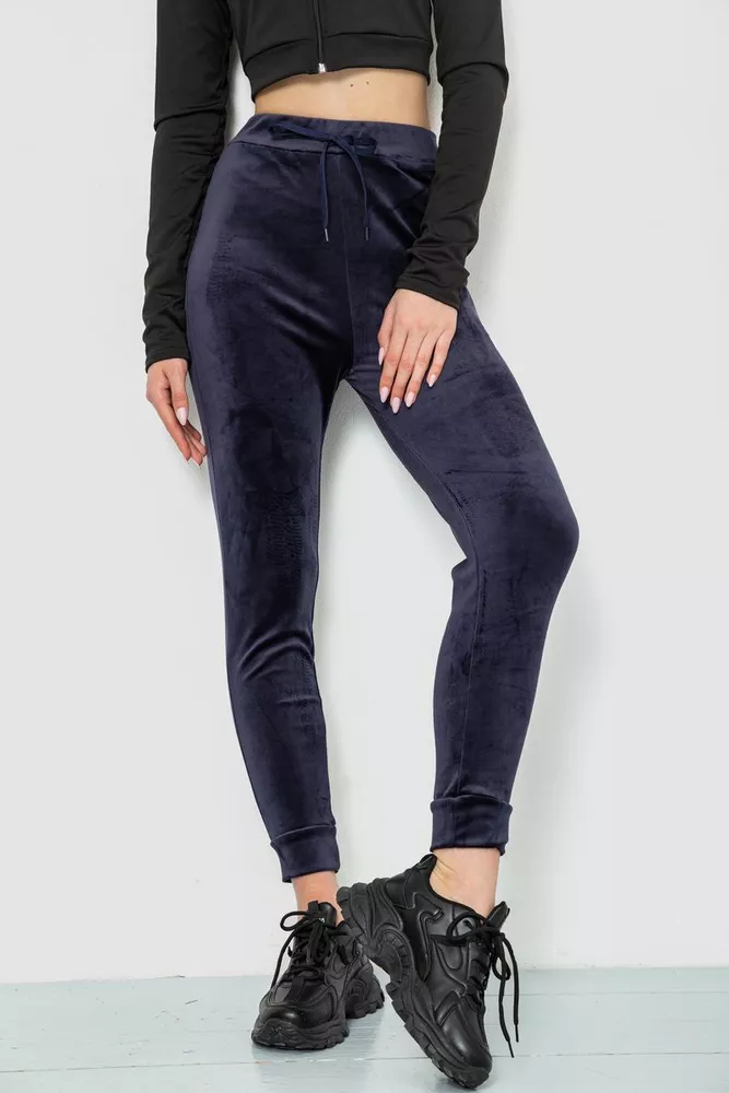 Купить Спорт штаны женские велюровые, цвет темно-синий, 244R5571 оптом - Фото №1