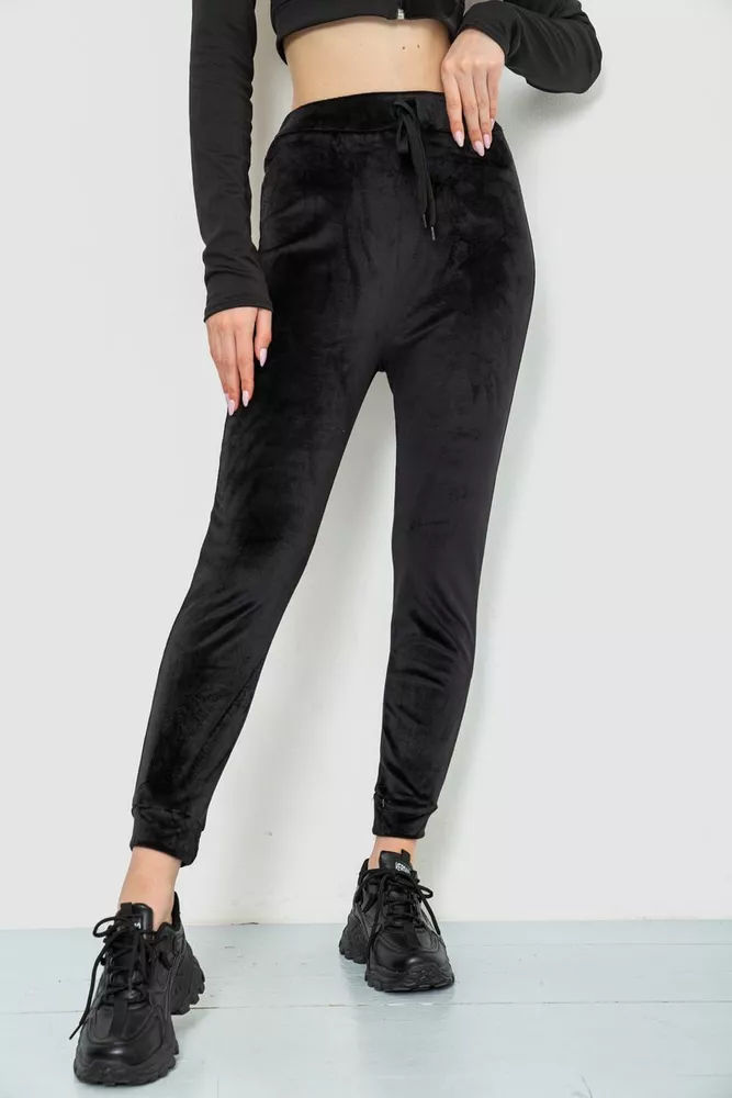 Купить Спорт штаны женские велюровые, цвет черный, 244R5571 - Фото №1