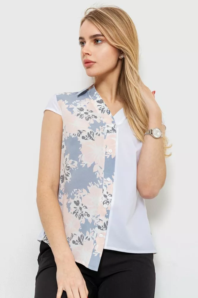 Купити Блуза з квітковим принтом, колір пудрово-сірий, 230R99-5 оптом - Фото №1