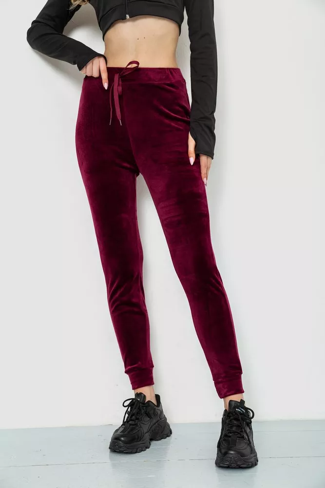 Купити Спорт штани жіночі велюрові, колір бордовий, 244R5571 - Фото №1