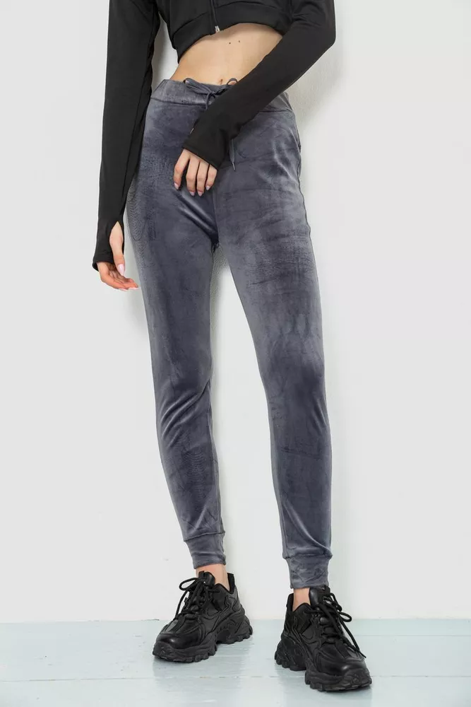 Купить Спорт штаны женские велюровые, цвет серый, 244R5571 оптом - Фото №1
