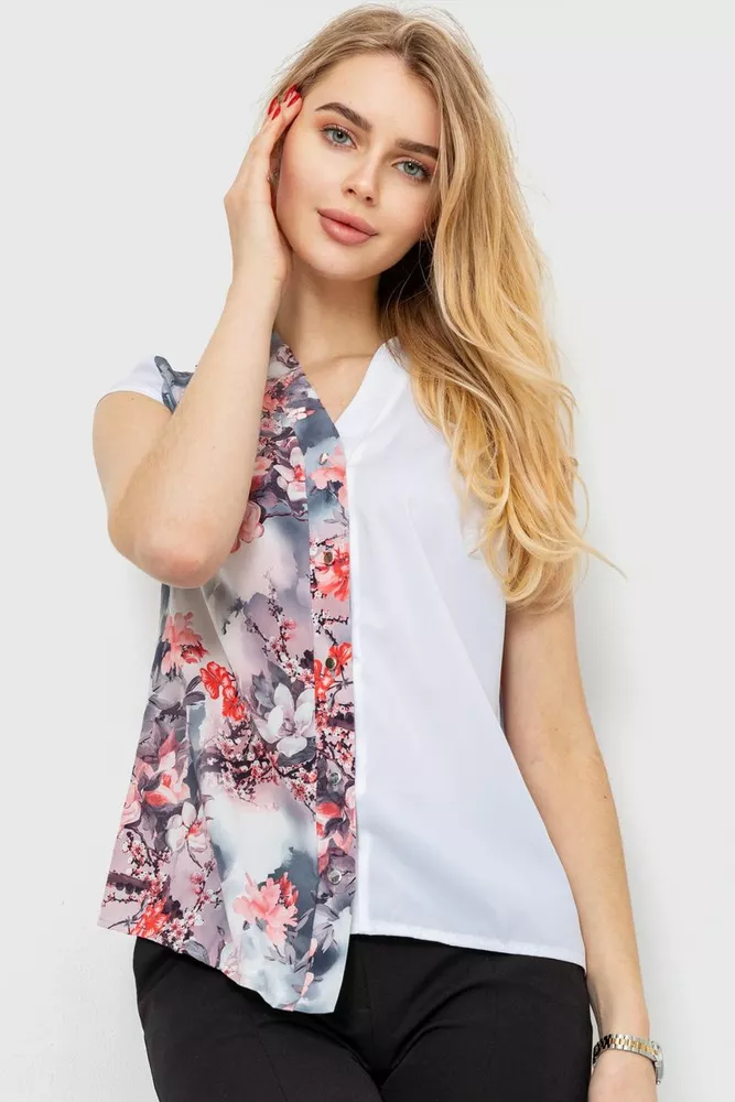 Купити Блуза з квітковим принтом, колір сіро-рожевий, 230R99-5 оптом - Фото №1