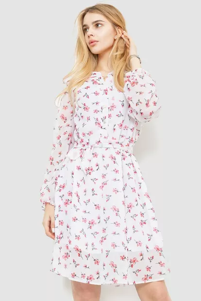 Сукня з квітковим принтом, колір біло-рожевий, 230R007-12