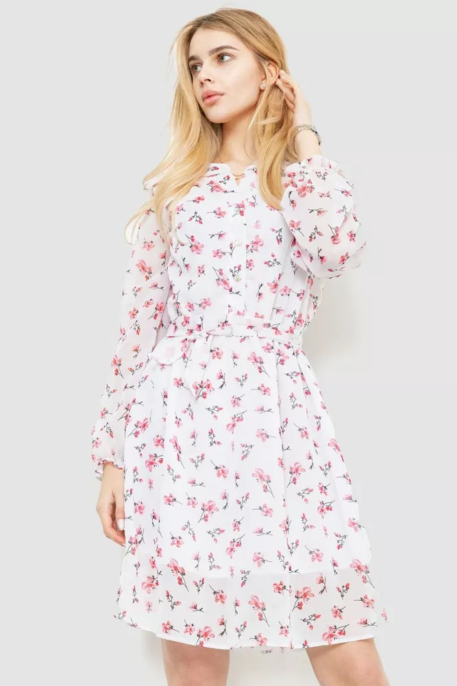 Купить Платье с цветочным принтом, цвет бело-розовый, 230R007-12 - Фото №1