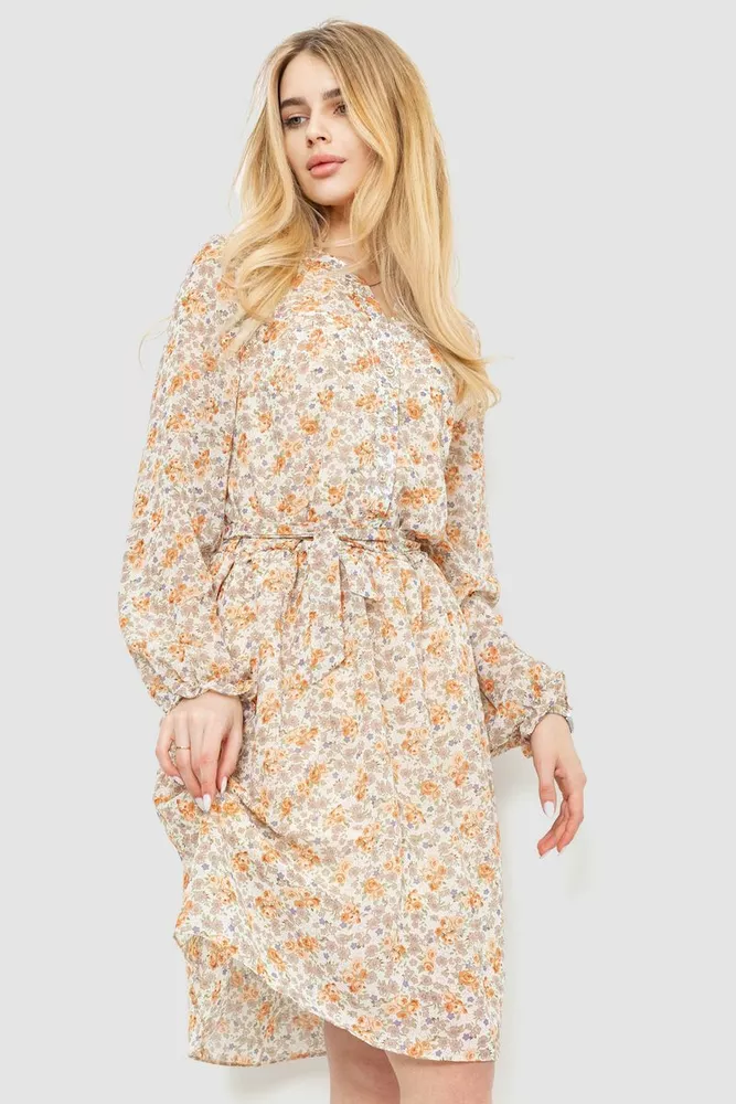Купити Сукня з квітковим принтом, колір молочно-бежевий, 230R007-12 - Фото №1