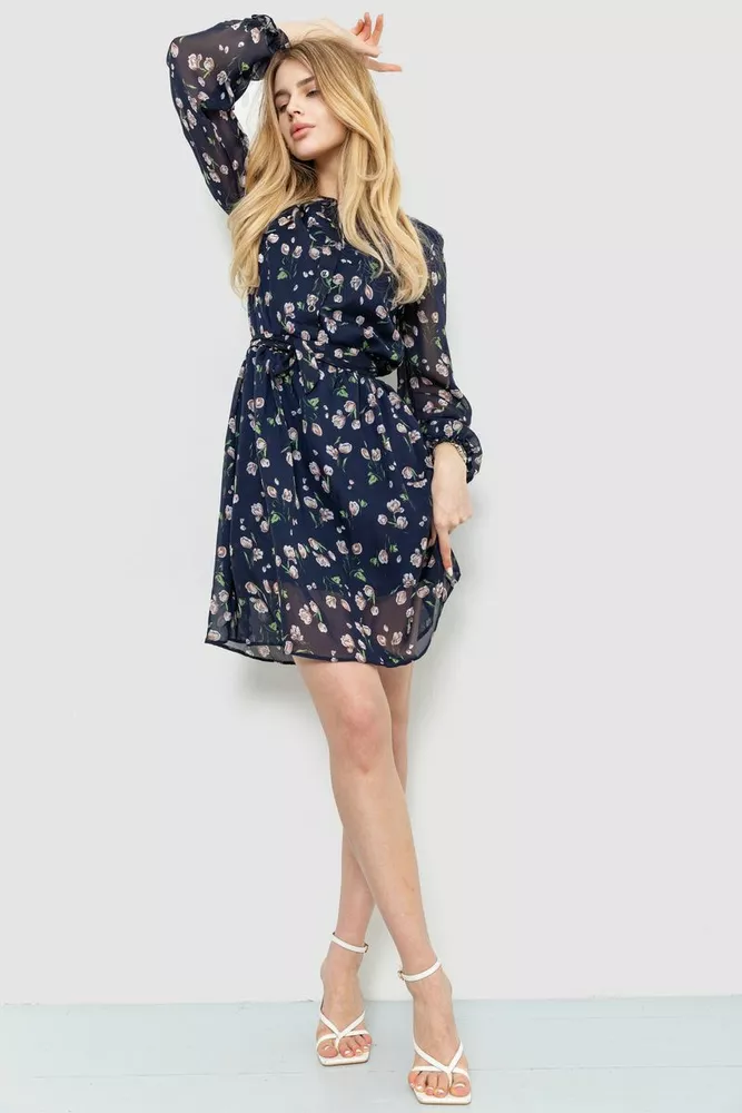 Купити Сукня з квітковим принтом, колір темно-синій, 230R007-12 - Фото №1