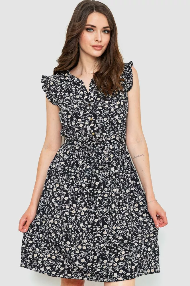 Купить Платье с цветочным принтом, цвет бежево-черный, 230R007-12 - Фото №1