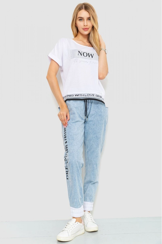 Купити Костюм жіночий футболка + джинси, колір біло-блакитний, 117R713819 оптом - Фото №1