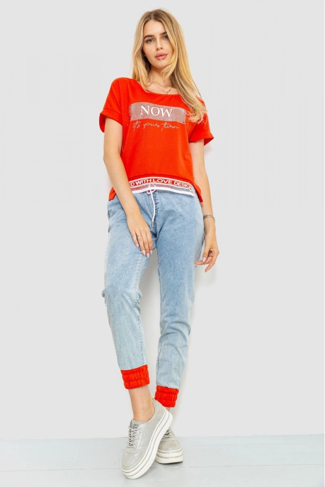 Купити Костюм жіночий футболка + джинси, колір червоно-блакитний, 117R713819 оптом - Фото №1