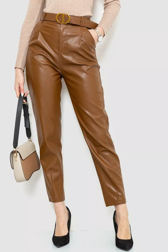 Купити Штани жіночі з екошкіри, колір коричневий, 186R5219 - Фото №1