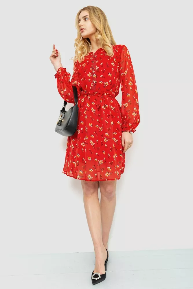 Купить Платье с цветочным принтом, цвет красный, 230R007-12 - Фото №1