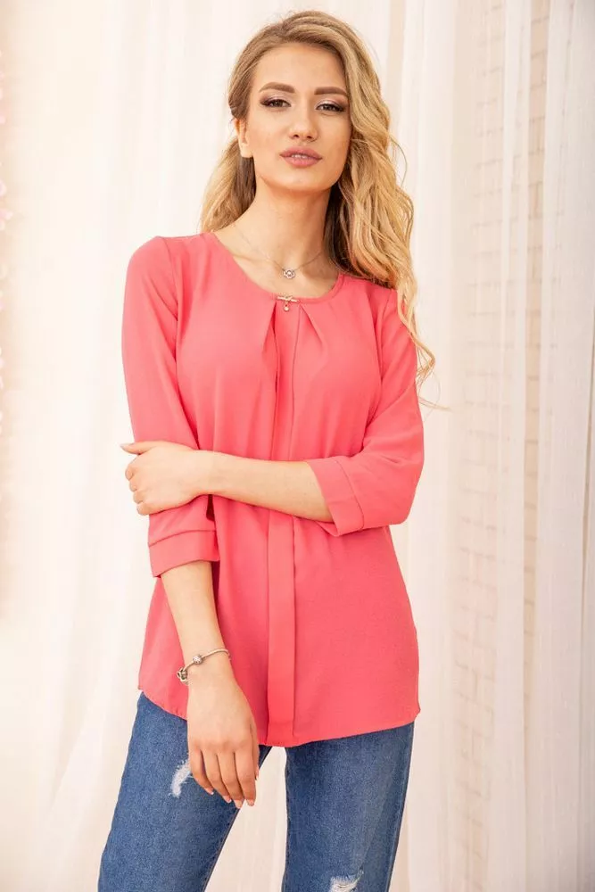 Купить Свободная женская блуза с рукавами 3/4, цвет Розовый, 172R3-1 - Фото №1