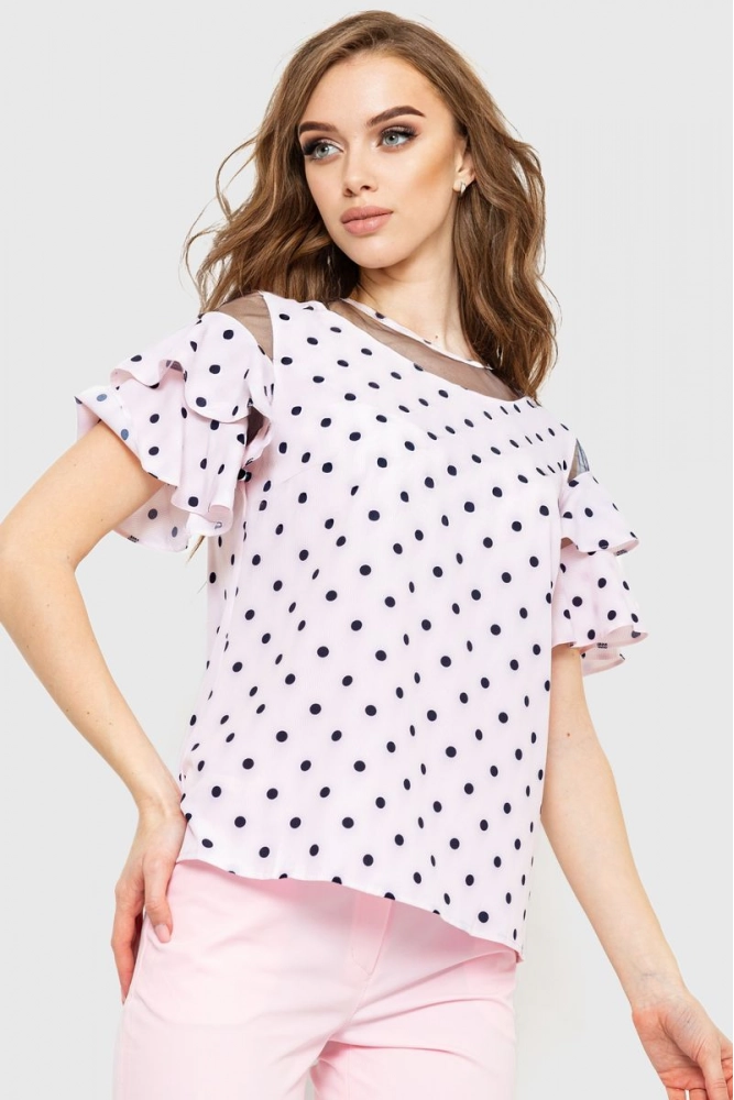 Купити Блуза в горох, колір рожевий, 230R151-4 оптом - Фото №1