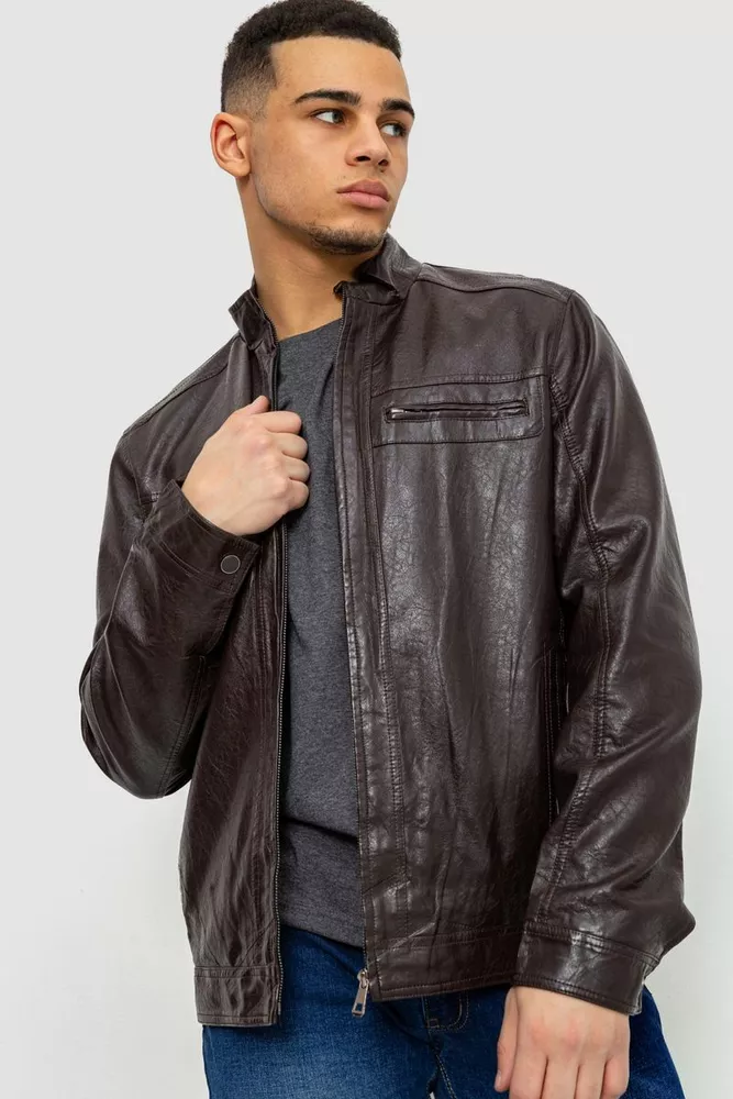 Купити Куртка чоловіча демісезонна екошкіра, колір коричневий, 243R1009-2 - Фото №1
