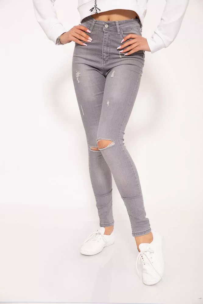 Купить Рваные джинсы женские серого цвета 29R540-3 оптом - Фото №1