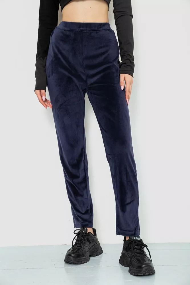 Купити Спорт штани жіночі велюрові, колір темно-синій, 244R5576 - Фото №1