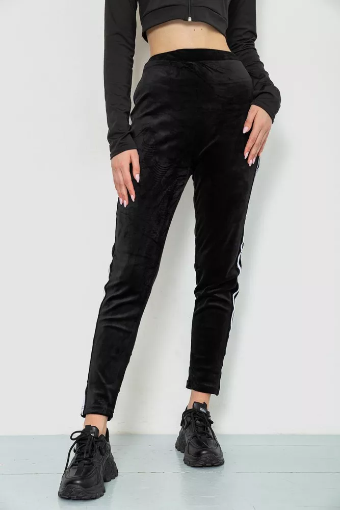 Купить Спорт штаны женские велюровые, цвет черный, 244R5576 - Фото №1
