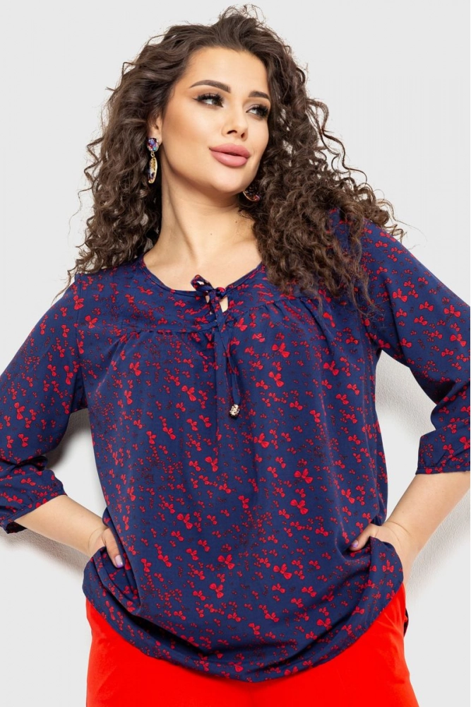 Купити Блуза з принтом, колір синьо-червоний, 230R94-1 оптом - Фото №1