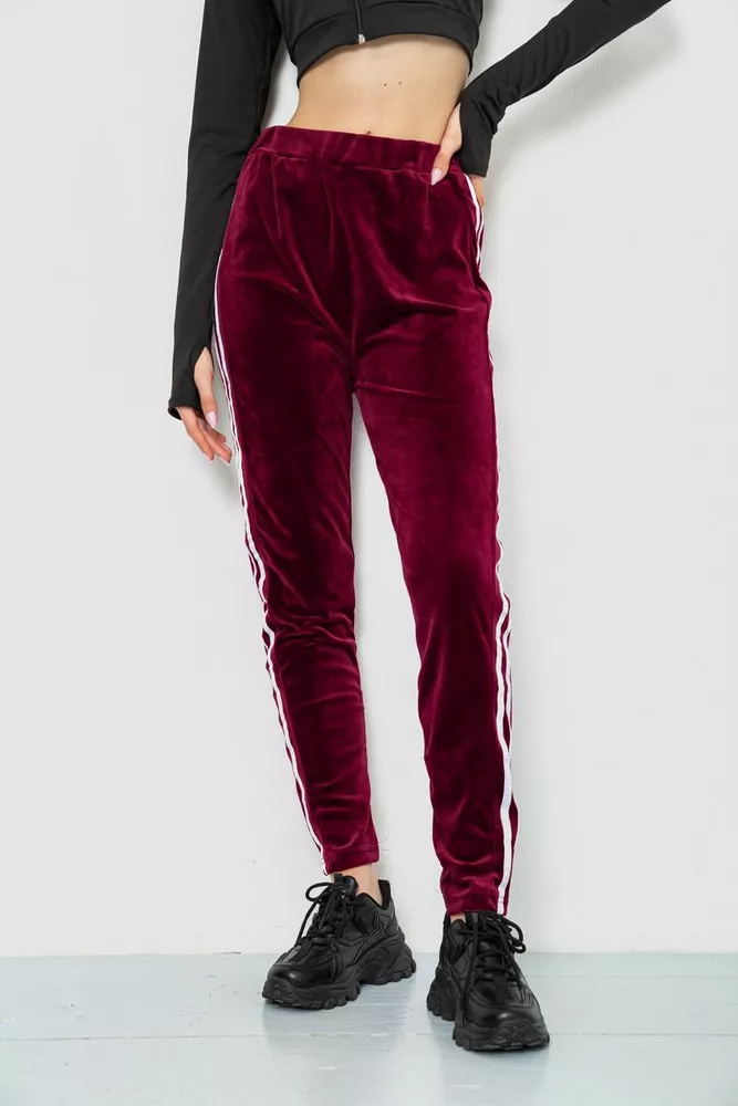 Купити Спорт штани жіночі велюрові, колір бордовий, 244R5576 оптом - Фото №1