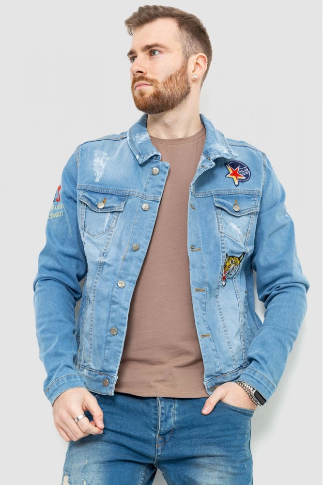 Купити Куртка чоловіча джинсова рвана, колір блакитний, 157R0088 - Фото №1