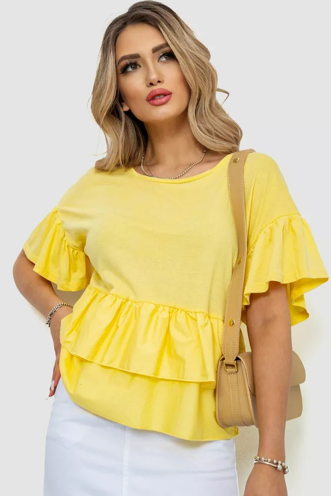 Купити Футболка-блуза, колір жовтий, 244R059 - Фото №1