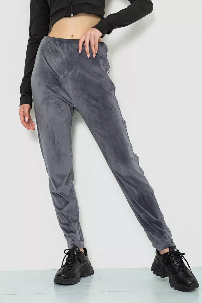 Купить Спорт штаны женские велюровые, цвет серый, 244R5576 оптом - Фото №1