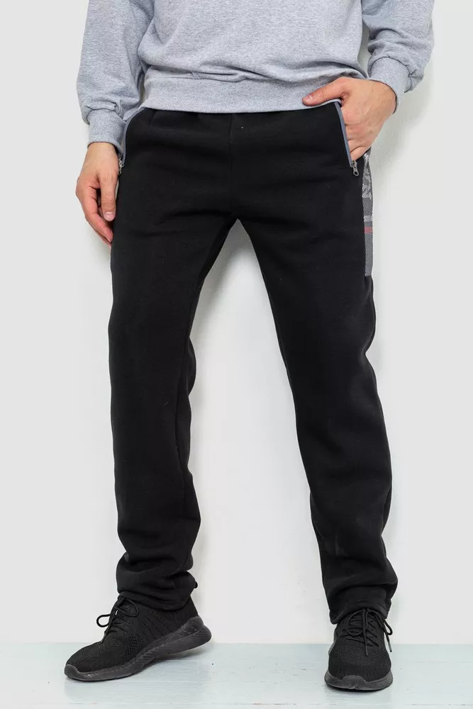 Купить Спорт штаны мужские на флисе, цвет черный, 244R41153 - Фото №1