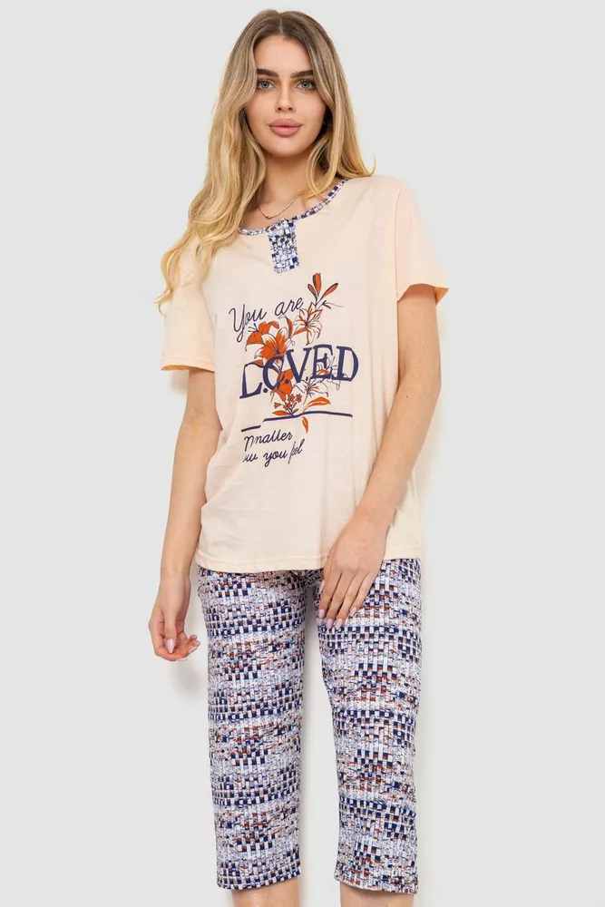 Купити Жіноча піжама з принтом, колір персиково-синій, 219R118 - Фото №1
