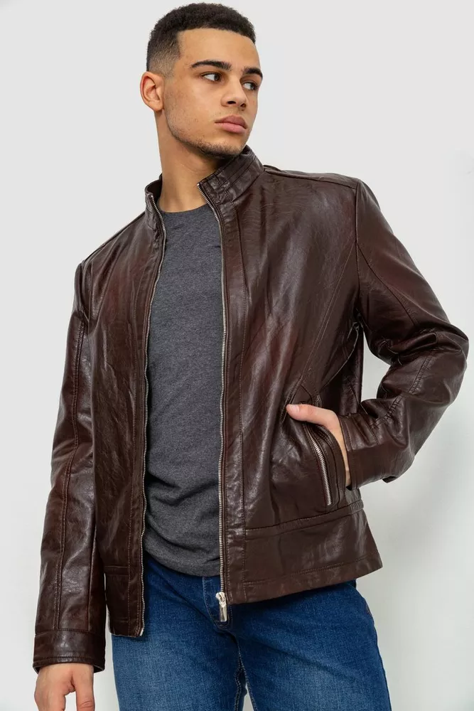 Купити Куртка чоловіча демісезонна екошкіра, колір коричневий, 243R1058 оптом - Фото №1