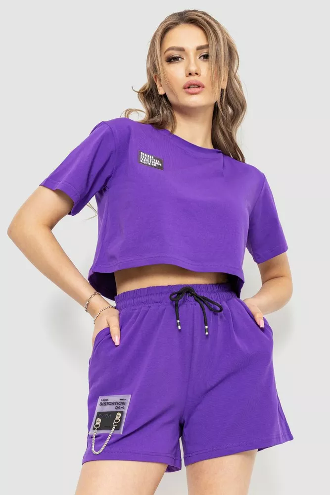 Купить Костюм женский повседневный футболка+шорты, цвет фиолетовый, 198R121 оптом - Фото №1