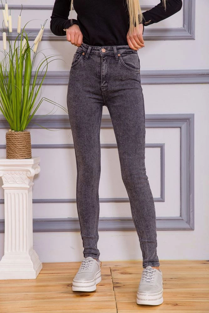 Купити Сірі жіночі джинси скінні на середній посадці 190R228 - Фото №1