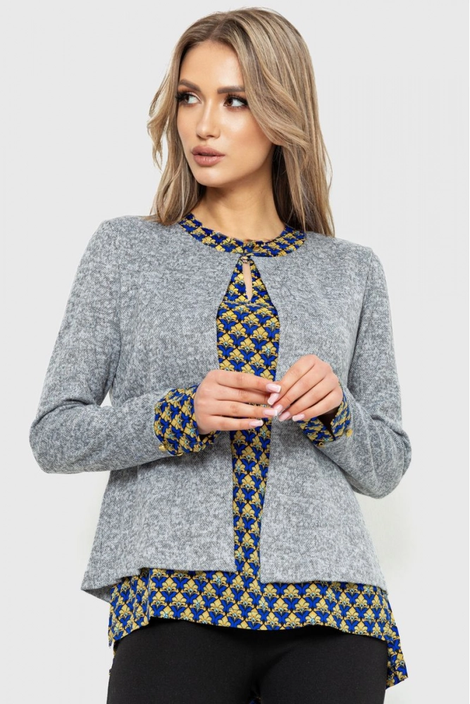 Купити Блуза жіноча обманка, колір сіро-синій, 230R53-3 - Фото №1