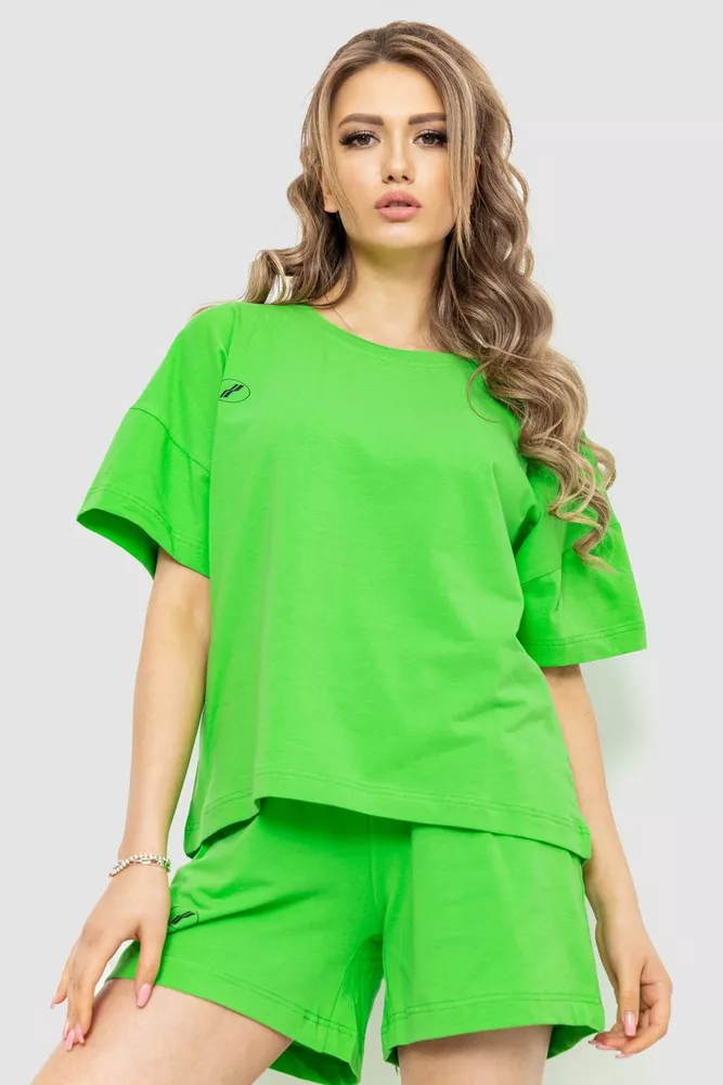 Купити Костюм жіночий повсякденний футболка+шорти, колір світло-зелений, 198R2013 - Фото №1